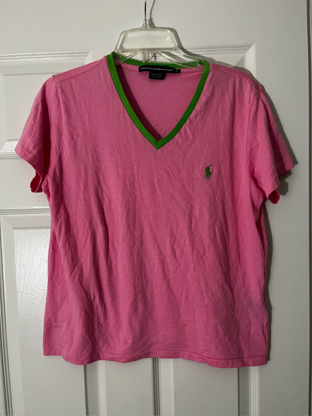 Ralph Lauren Pink V-Neck Polo with Green Trim